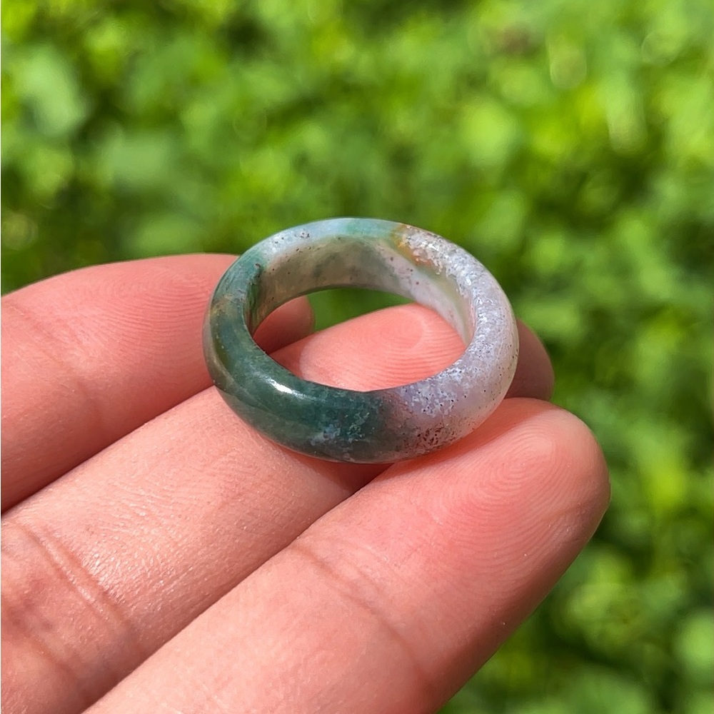 Size 5.25 multicolor natural‎ moss agate band ring